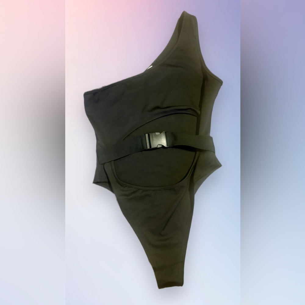 Rave, festival, music festival, buckle, bodysuit, one shoulder, black, new